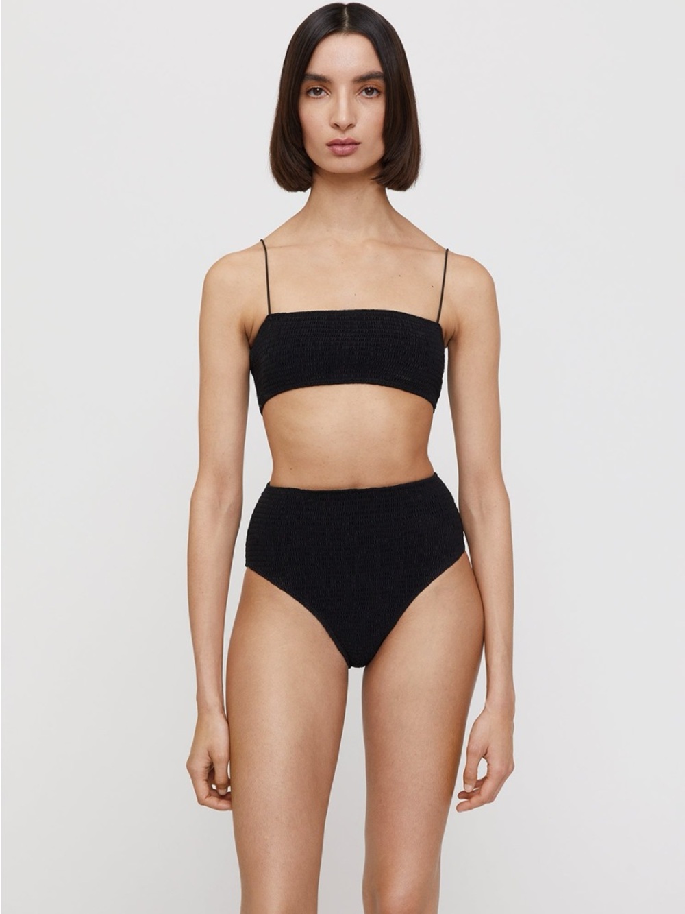 Toteme Black Smocked Bandeau Bikini Set